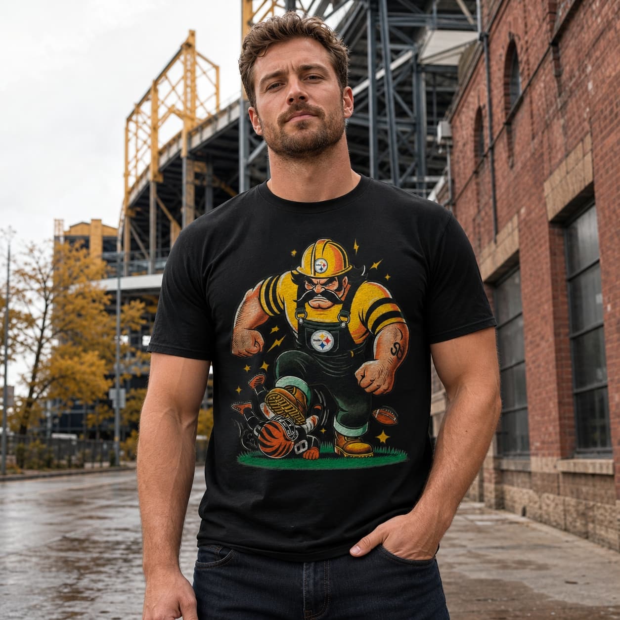 Pittsburgh Steelers vs. Cincinnati Bengals Retro Rivalry Football Mascot 1989 Artwork Shirt