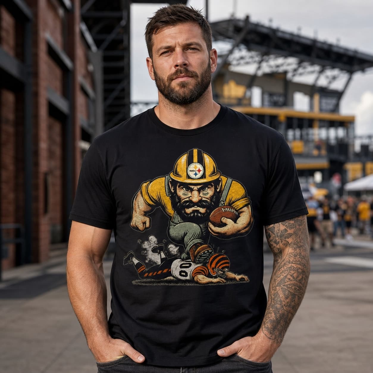 Pittsburgh Steelers vs. Cincinnati Bengals Retro Rivalry Football Steely McBeam Mascot 1985 Artwork Shirt