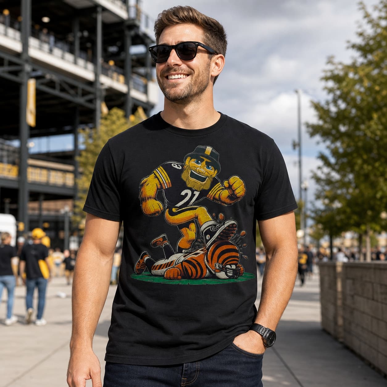 Pittsburgh Steelers vs. Cincinnati Bengals Retro Rivalry Football Steely McBeam Mascot Artwork Shirt