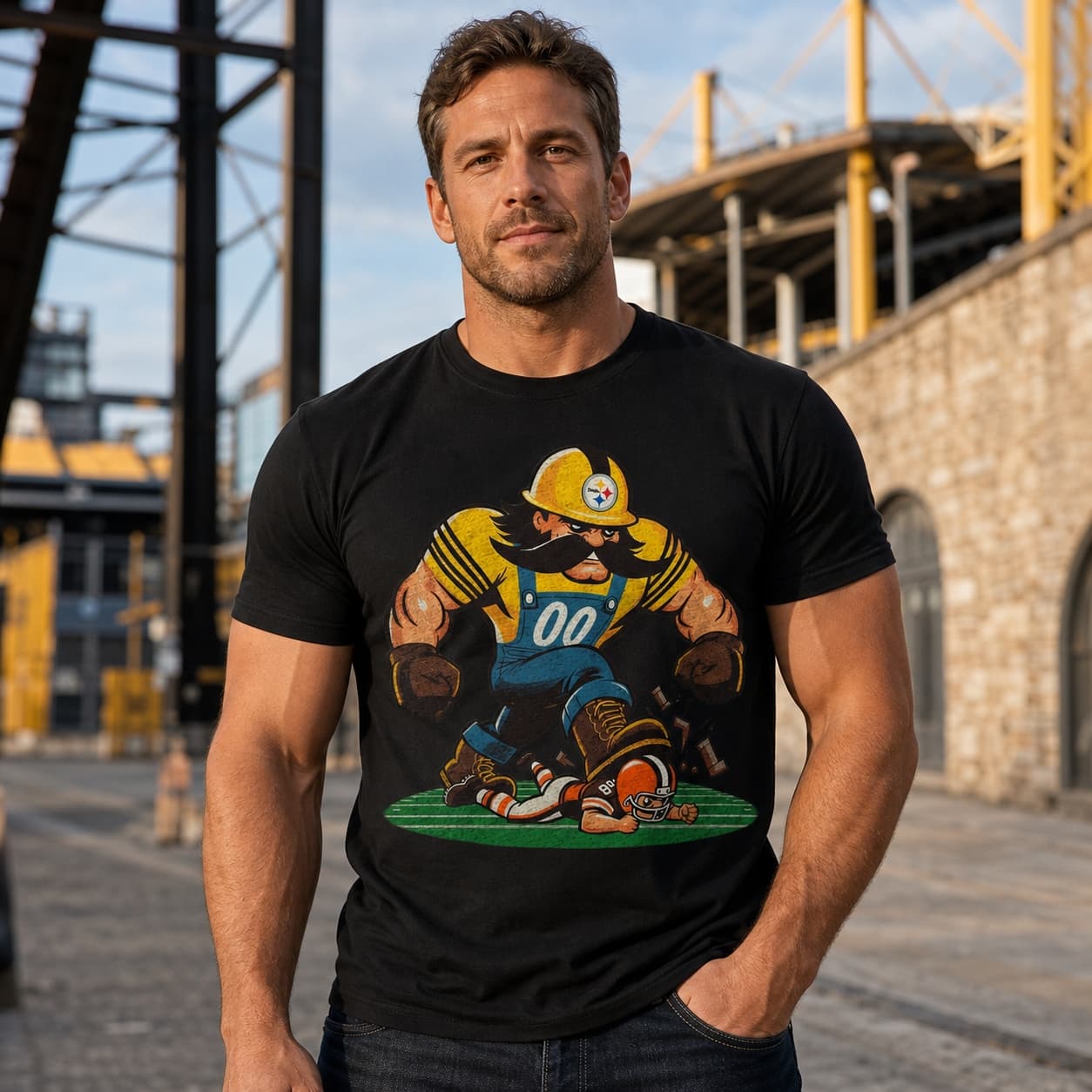 Pittsburgh Steelers vs. Cleveland Browns Retro Rivalry Football Mascot 1986 Artwork Shirt