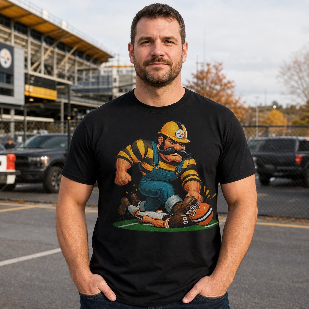 Pittsburgh Steelers vs. Cleveland Browns Retro Rivalry Football Mascot 1987 Artwork Shirt