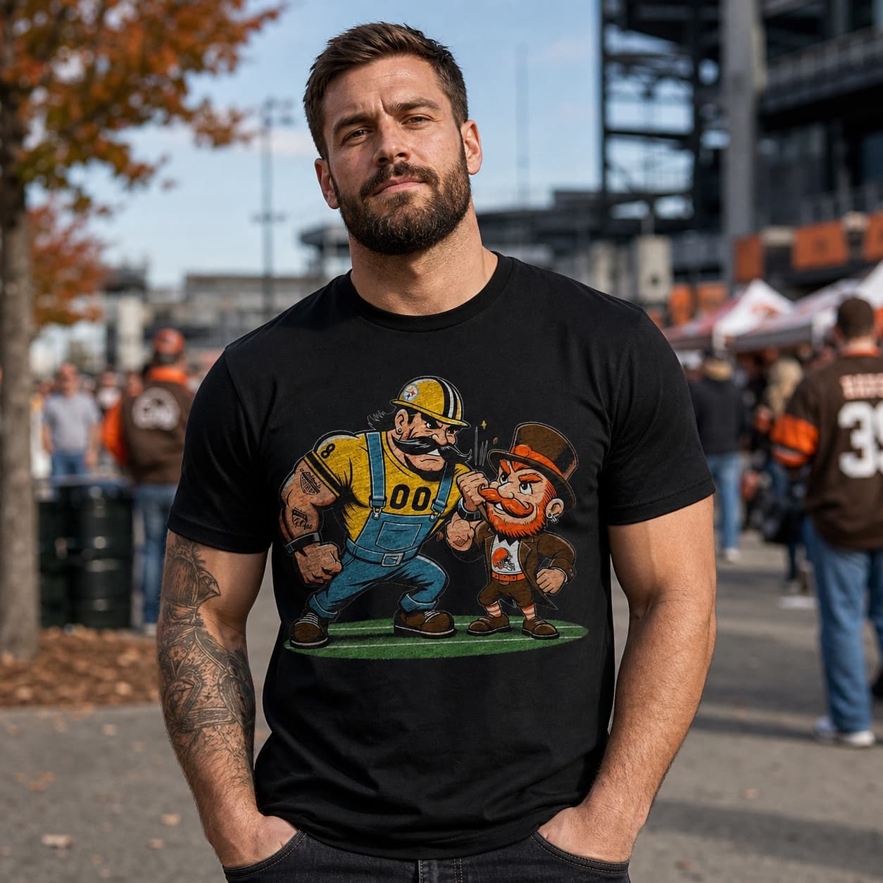 Pittsburgh Steelers vs. Cleveland Browns Retro Rivalry Football Mascot 1989 Artwork Shirt