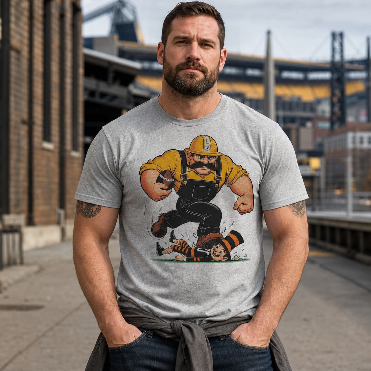 Pittsburgh Steelers vs. Cleveland Browns Retro Rivalry Football Mascot 1990 Artwork Shirt