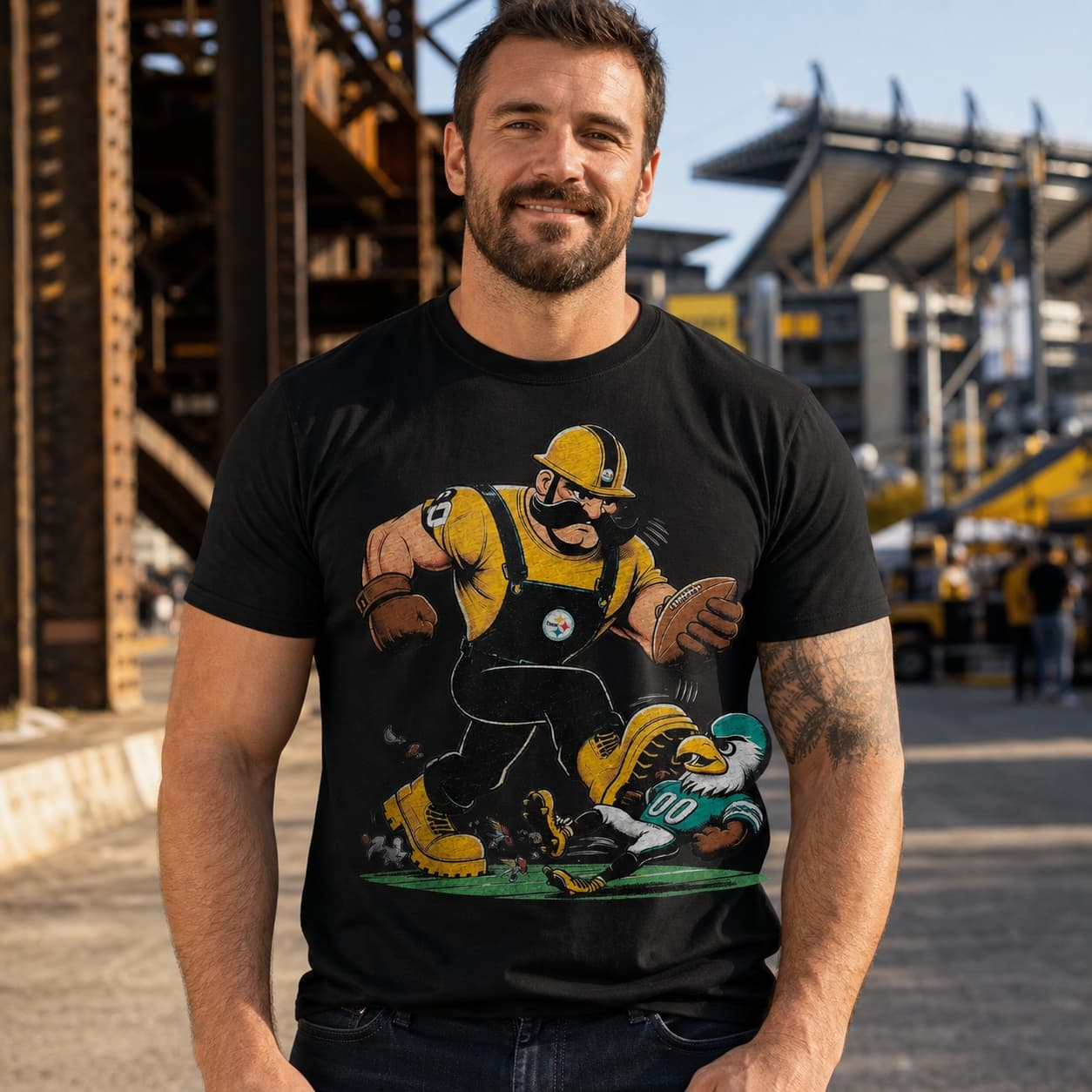 Pittsburgh Steelers vs. Philadelphia Eagles Retro Rivalry Steely McBeam Football 1986 Artwork Shirt