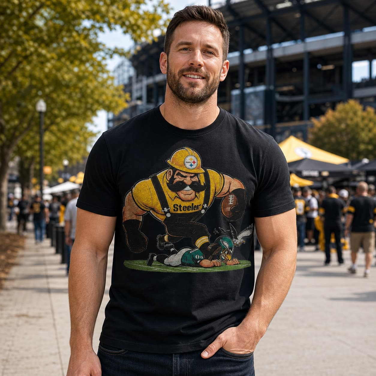 Pittsburgh Steelers vs. Philadelphia Eagles Retro Rivalry Steely McBeam Football 1989 Artwork Shirt