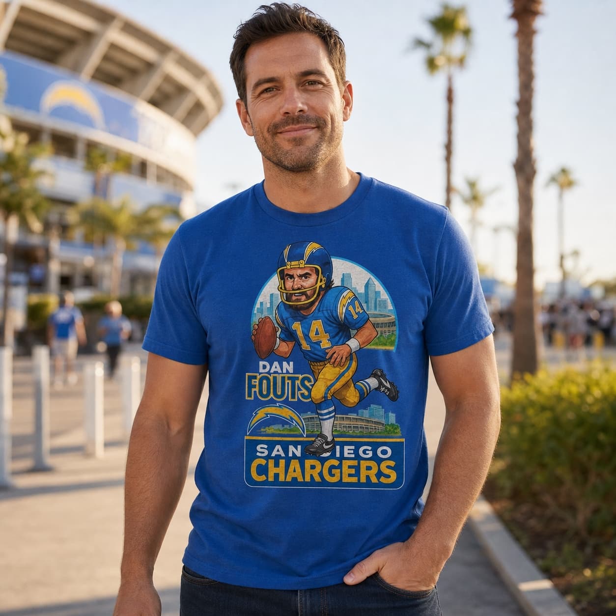 San Diego Chargers Dan Fouts Exclusive Retro Football City Artwork Shirt