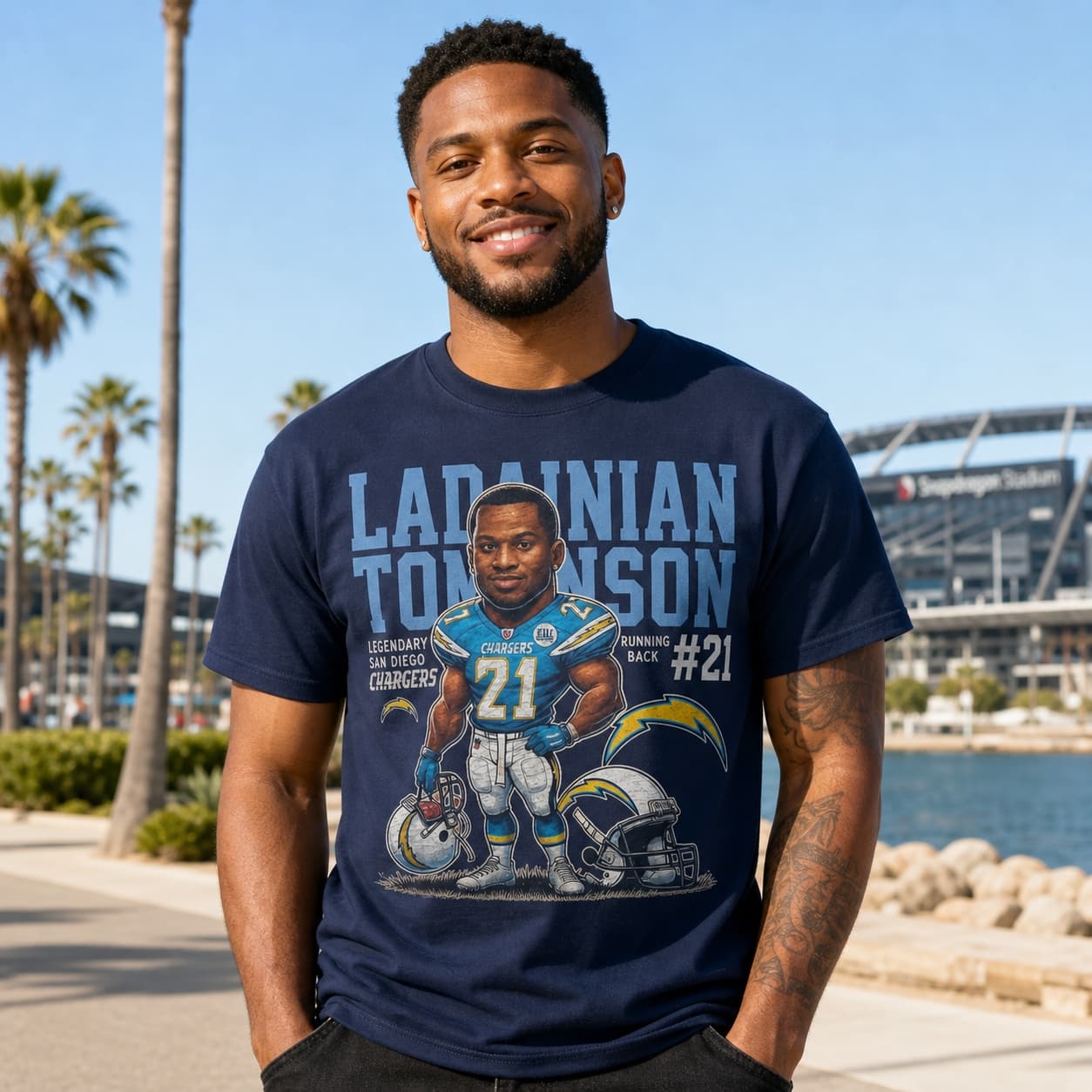 San Diego Chargers LaDainian Tomlinson Exclusive Retro Football 2002 Artwork Shirt