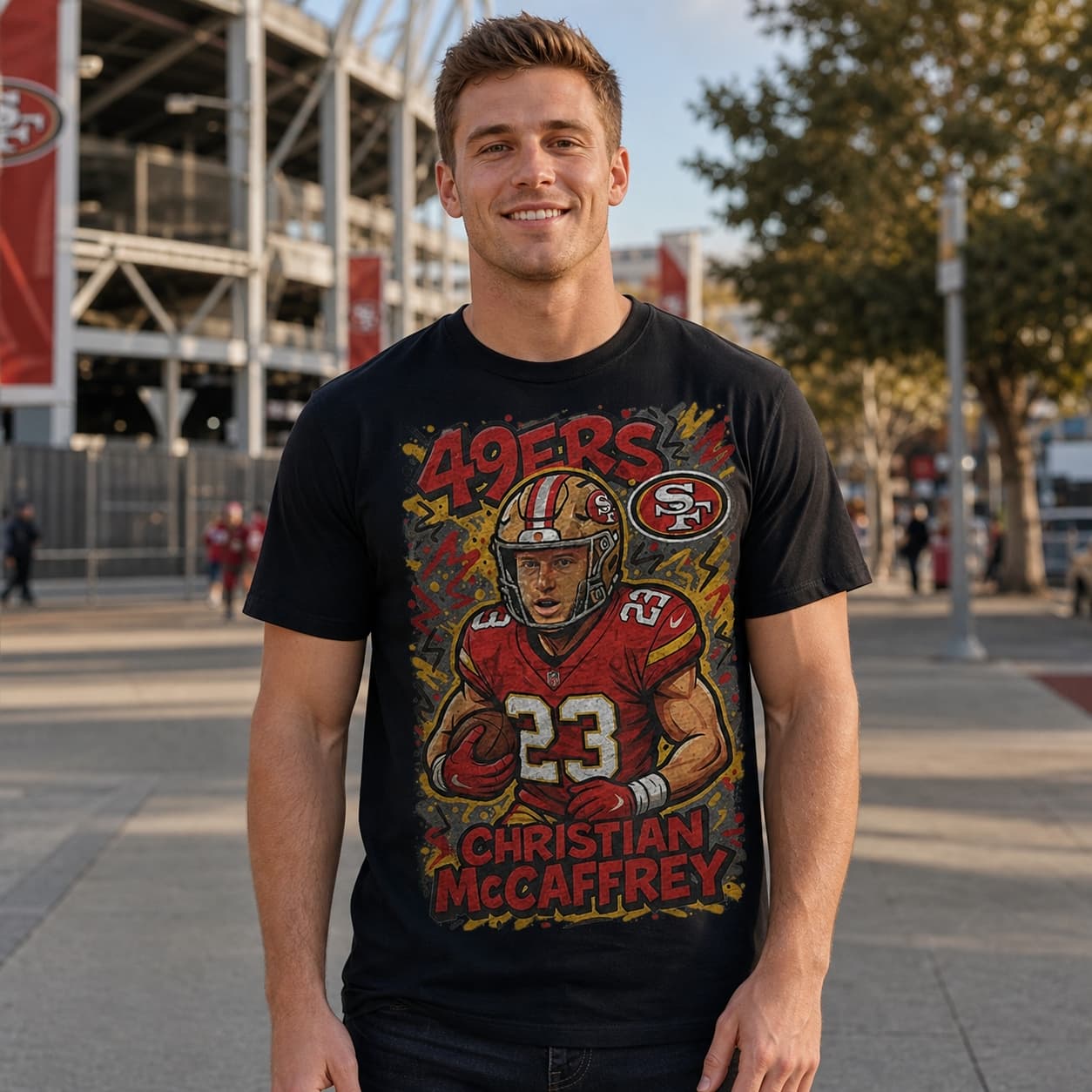 San Francisco 49ers Christian McCaffrey Exclusive Caricature Football Artwork Shirt