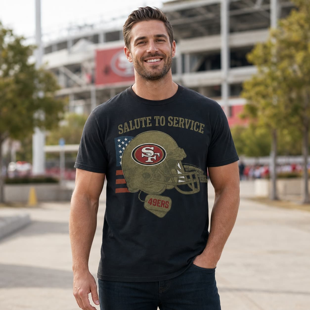 San Francisco 49ers Exclusive Retro Football Service Salute Artwork Shirt