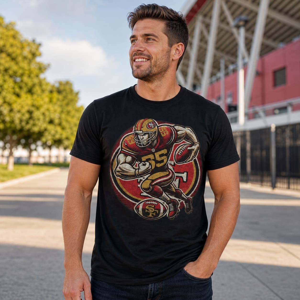 San Francisco 49ers Exclusive Retro Throwback Football Circle Artwork Shirt