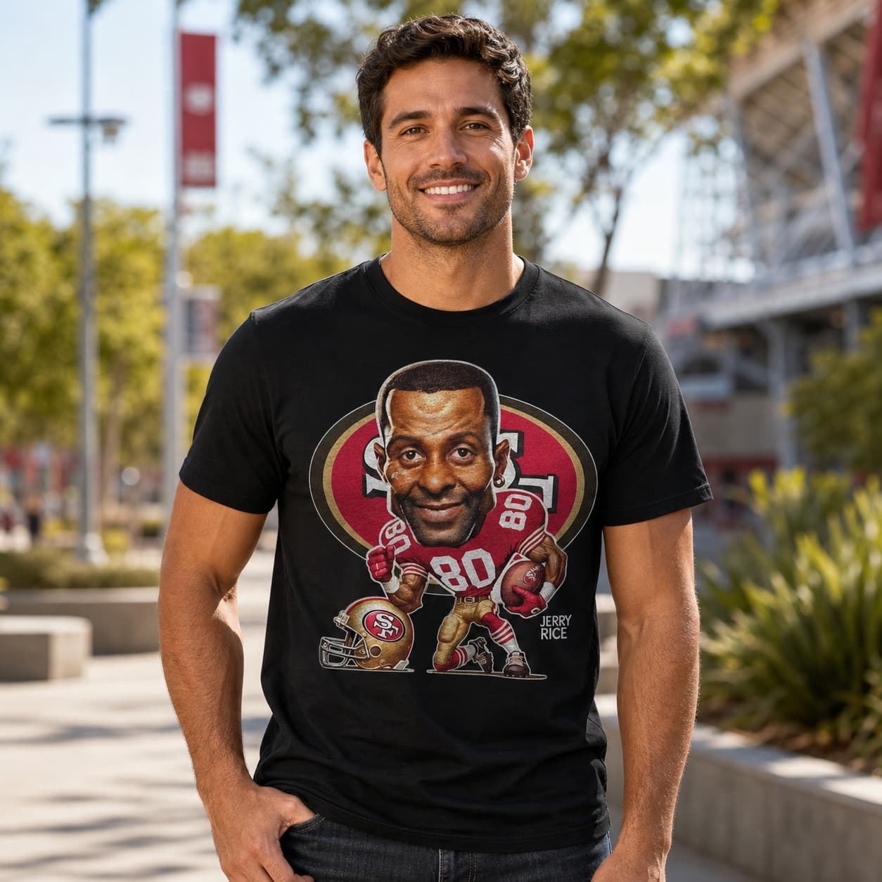 San Francisco 49ers Jerry Rice Exclusive Retro Football 1986 Artwork Heather T-Shirt