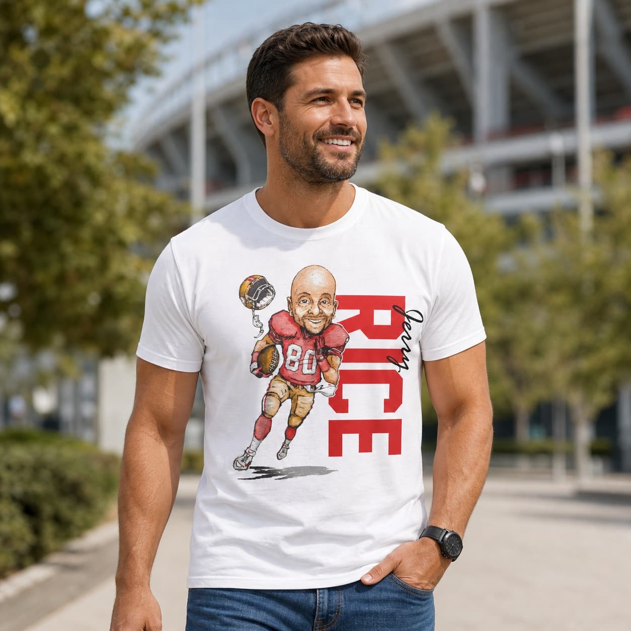 San Francisco 49ers Jerry Rice Exclusive Retro Football 1986 Artwork Shirt