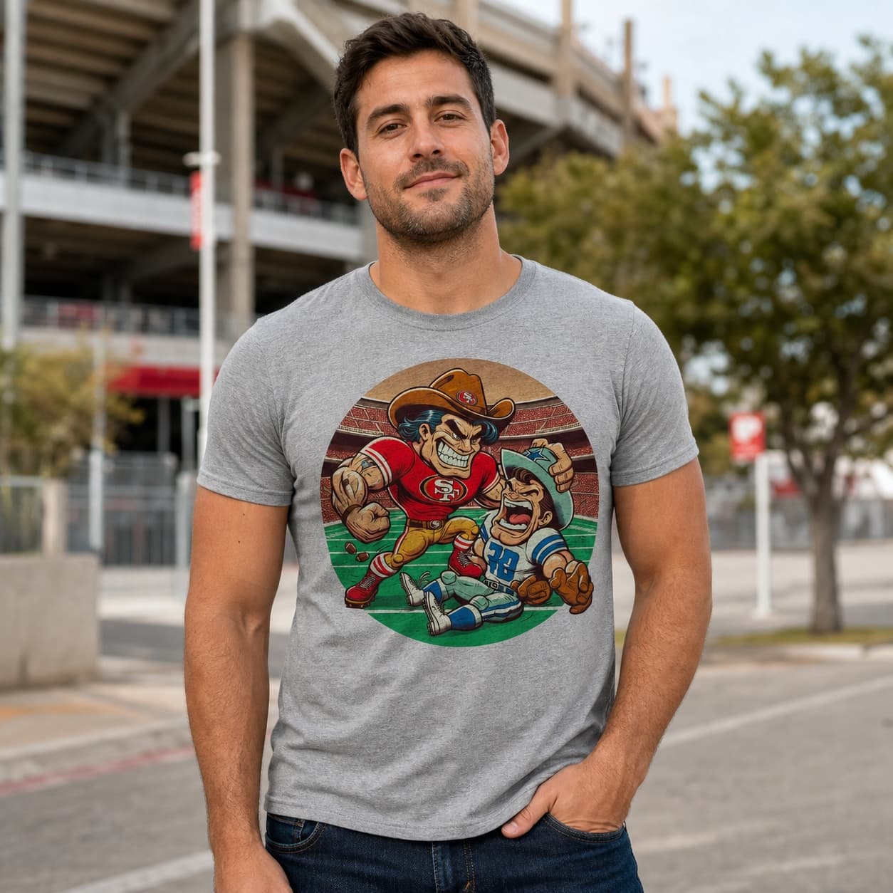 San Francisco 49ers vs. Dallas Cowboys Retro Rivalry Football Mascot 1993 Artwork Shirt