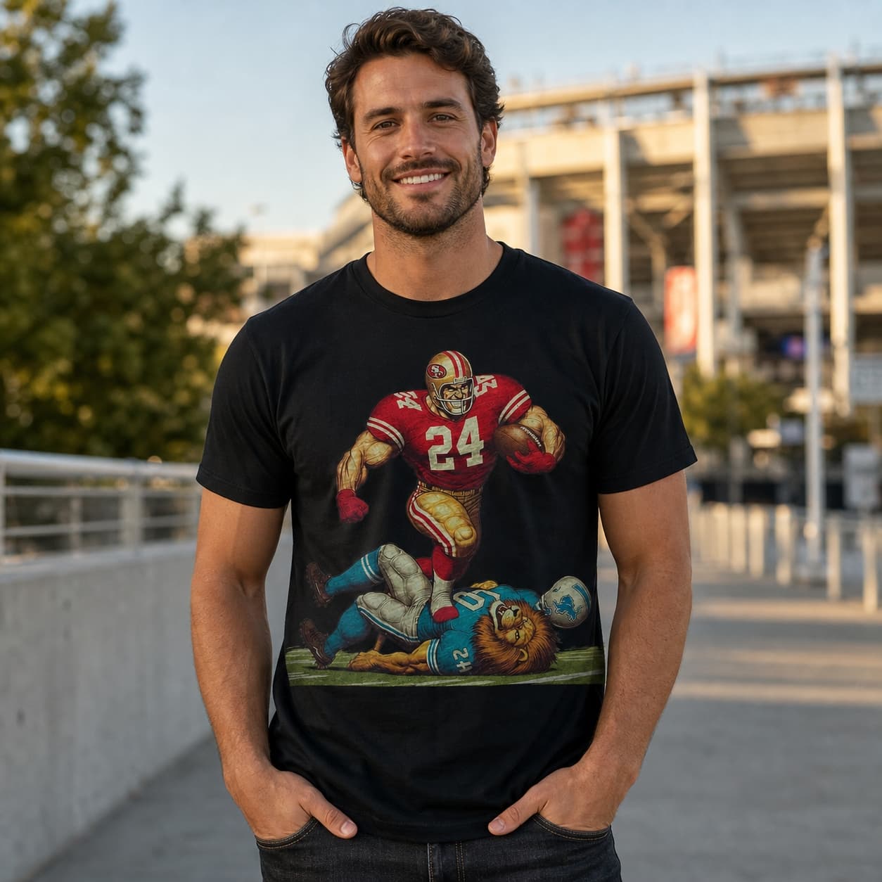 San Francisco 49ers vs. Detroit Lions Retro Rivalry Football Mascot 1989 Artwork Shirt