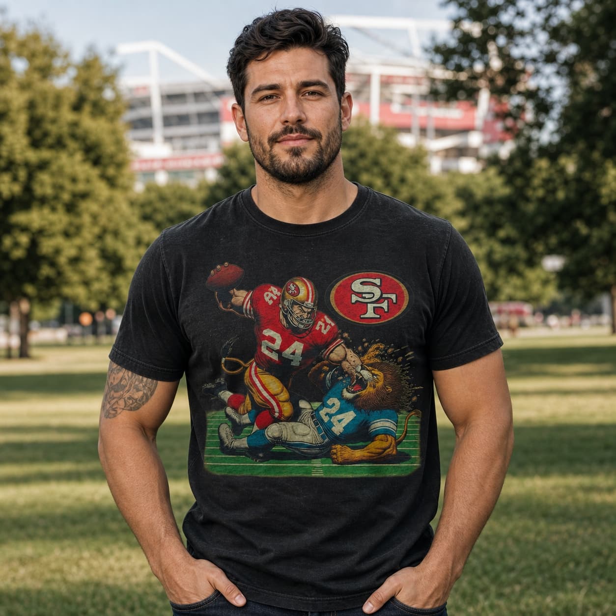 San Francisco 49ers vs. Detroit Lions Retro Rivalry Football Mascot Artwork Shirt