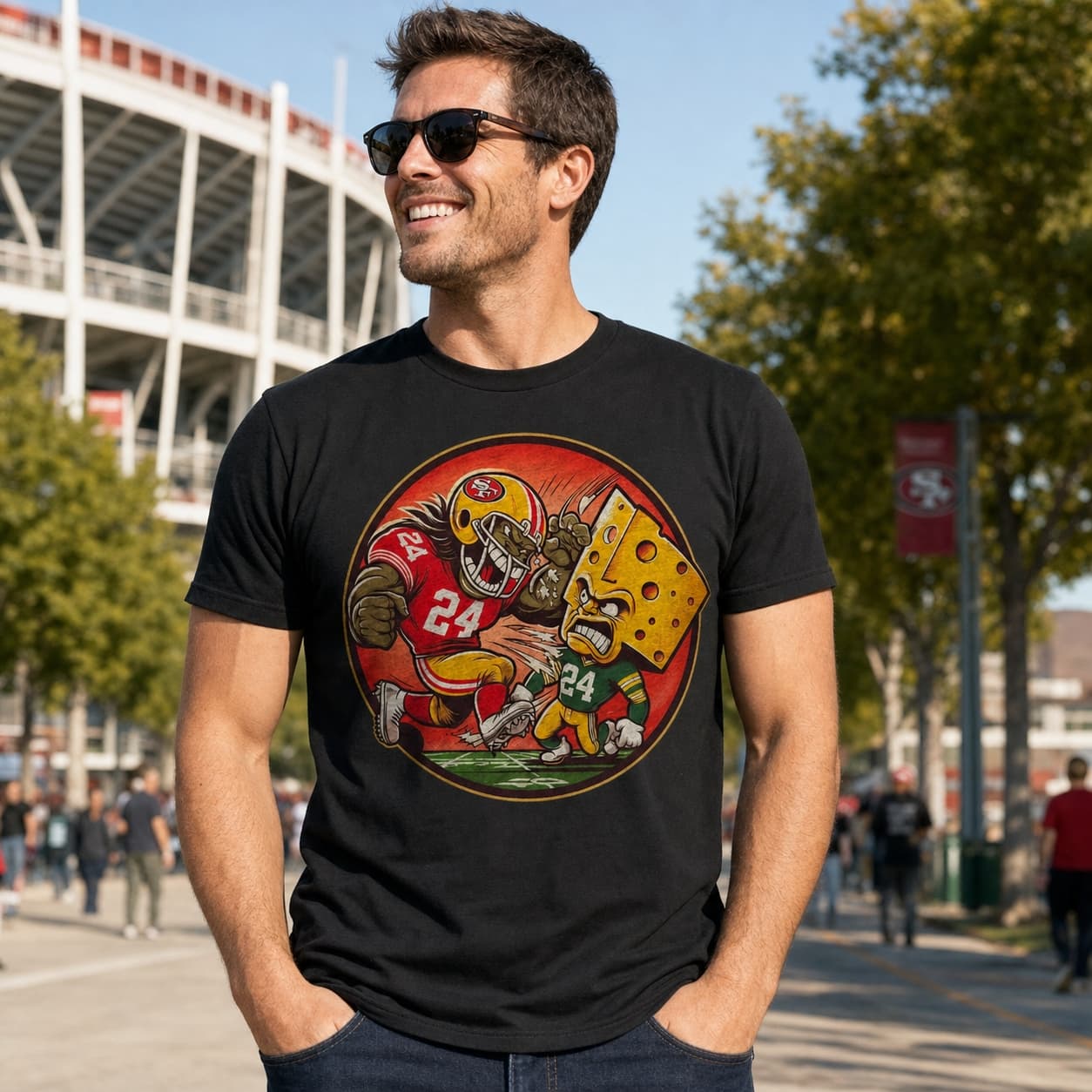 San Francisco 49ers vs. Green Bay Packers Retro Rivalry Football Mascot 1995 Artwork Shirt