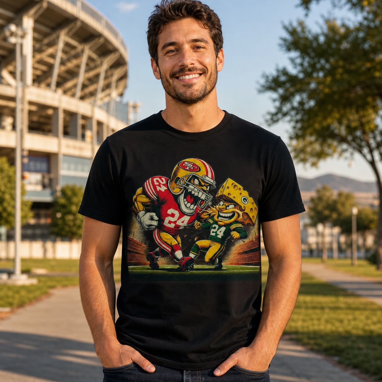 San Francisco 49ers vs. Green Bay Packers Retro Rivalry Football Mascot Artwork Shirt