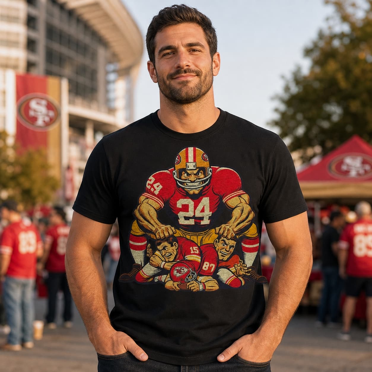 San Francisco 49ers vs. Kansas City Chiefs Retro Rivalry Football Artwork Shirt
