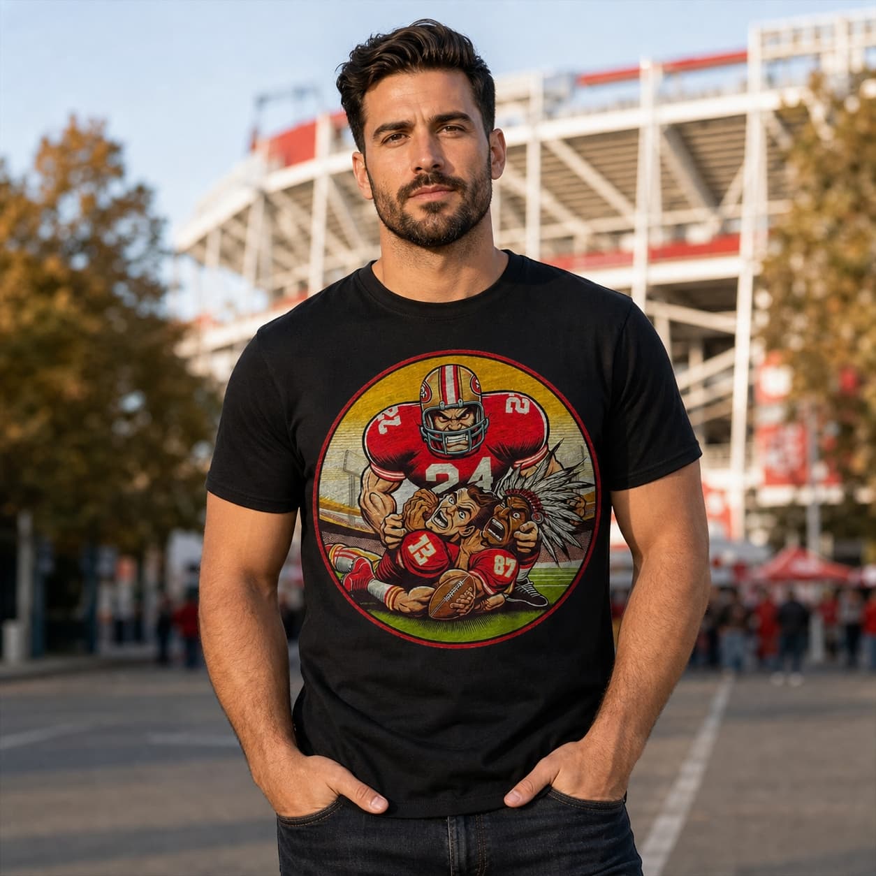 San Francisco 49ers vs. Kansas City Chiefs Retro Rivalry Football Circle Mascots Artwork Shirt