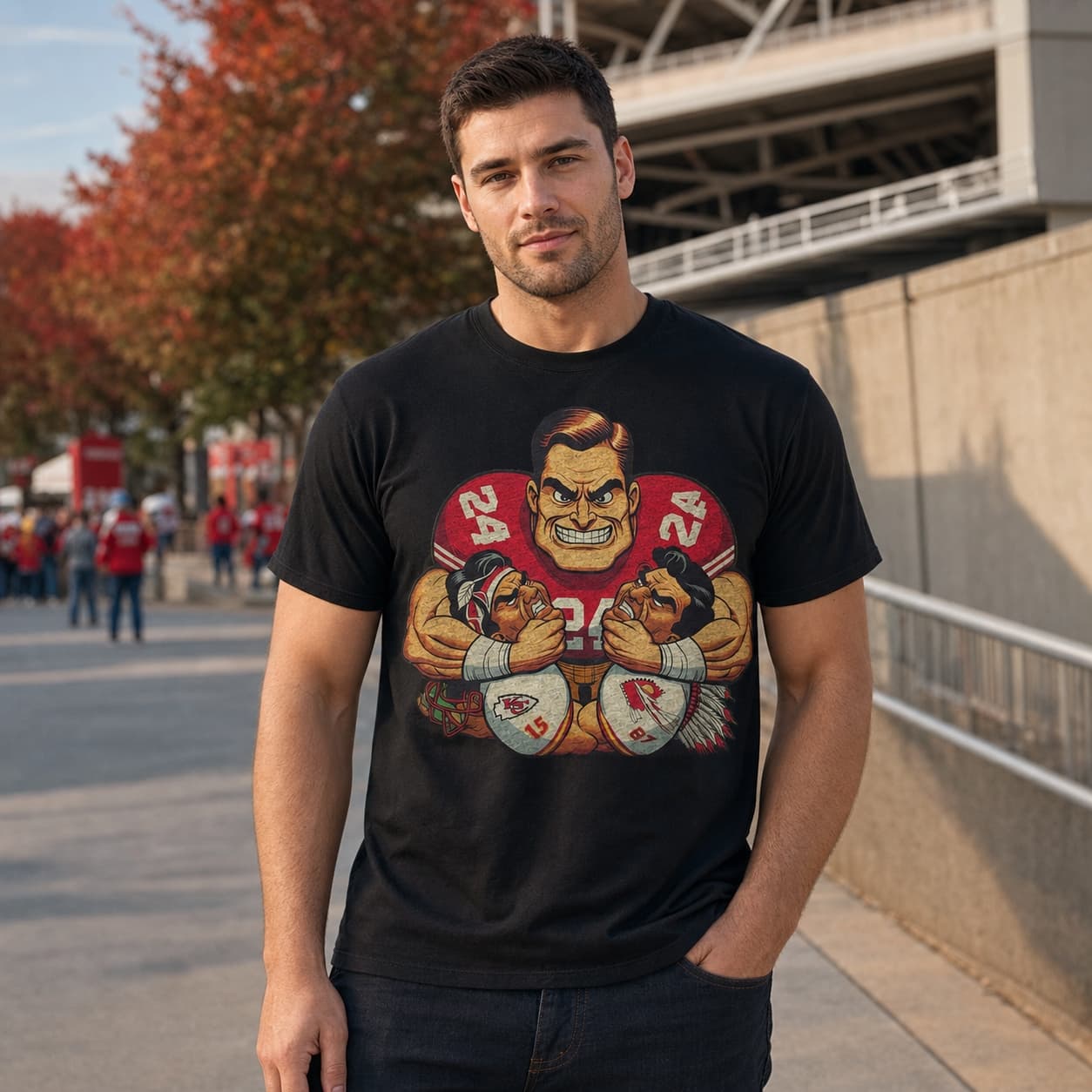 San Francisco 49ers vs. Kansas City Chiefs Retro Rivalry Football Double Headlock Mascots Artwork Shirt