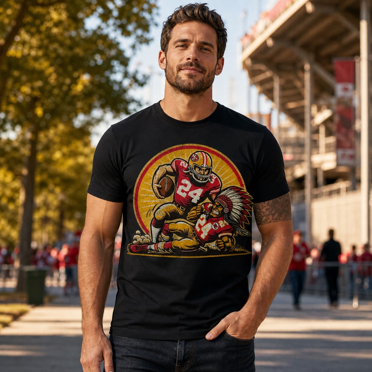 San Francisco 49ers vs. Kansas City Chiefs Retro Rivalry Football Mascot 1999 Artwork Shirt