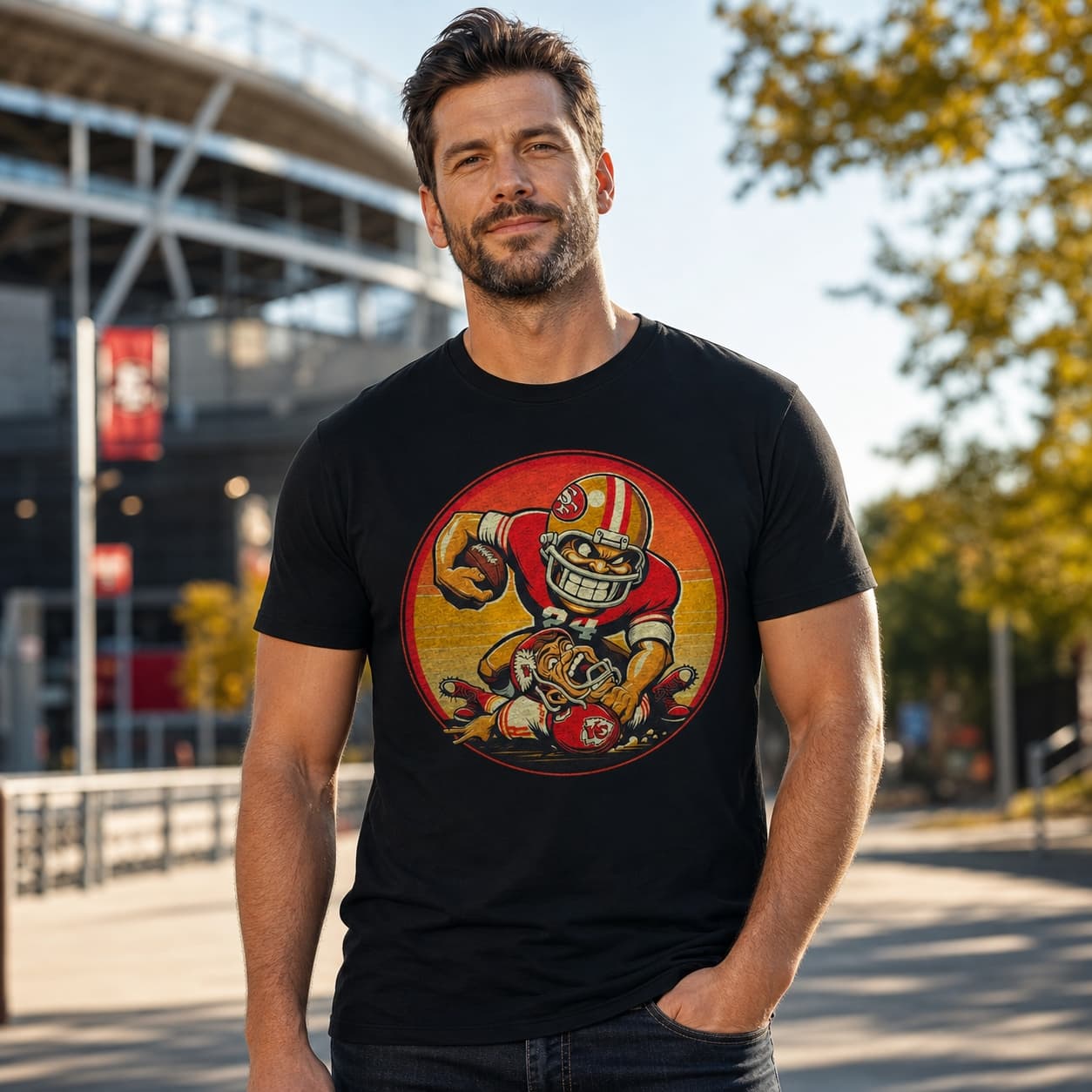 San Francisco 49ers vs. Kansas City Chiefs Retro Rivalry Football Mascot 2008 Artwork Shirt