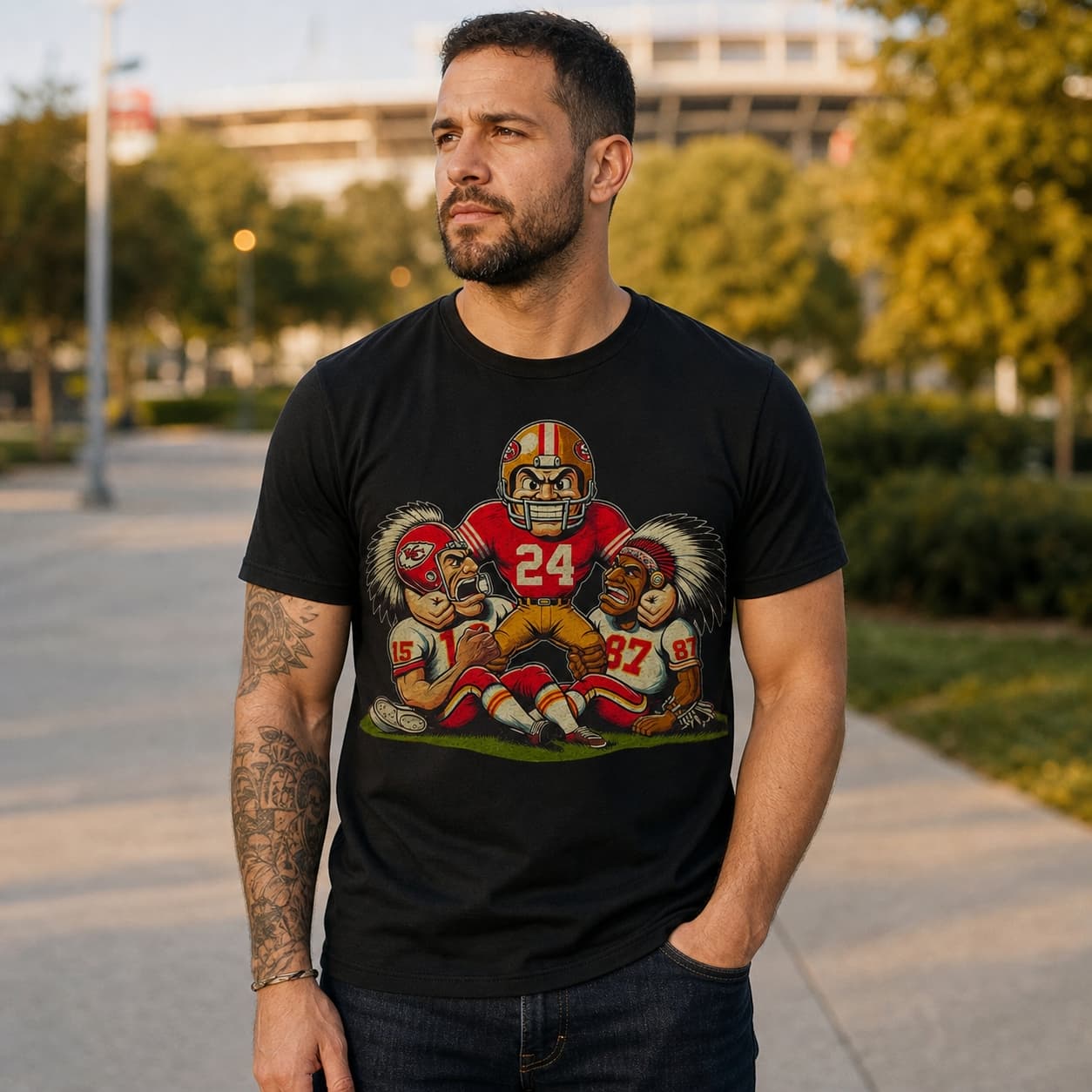 San Francisco 49ers vs. Kansas City Chiefs Retro Rivalry Football Mascot Artwork Shirt