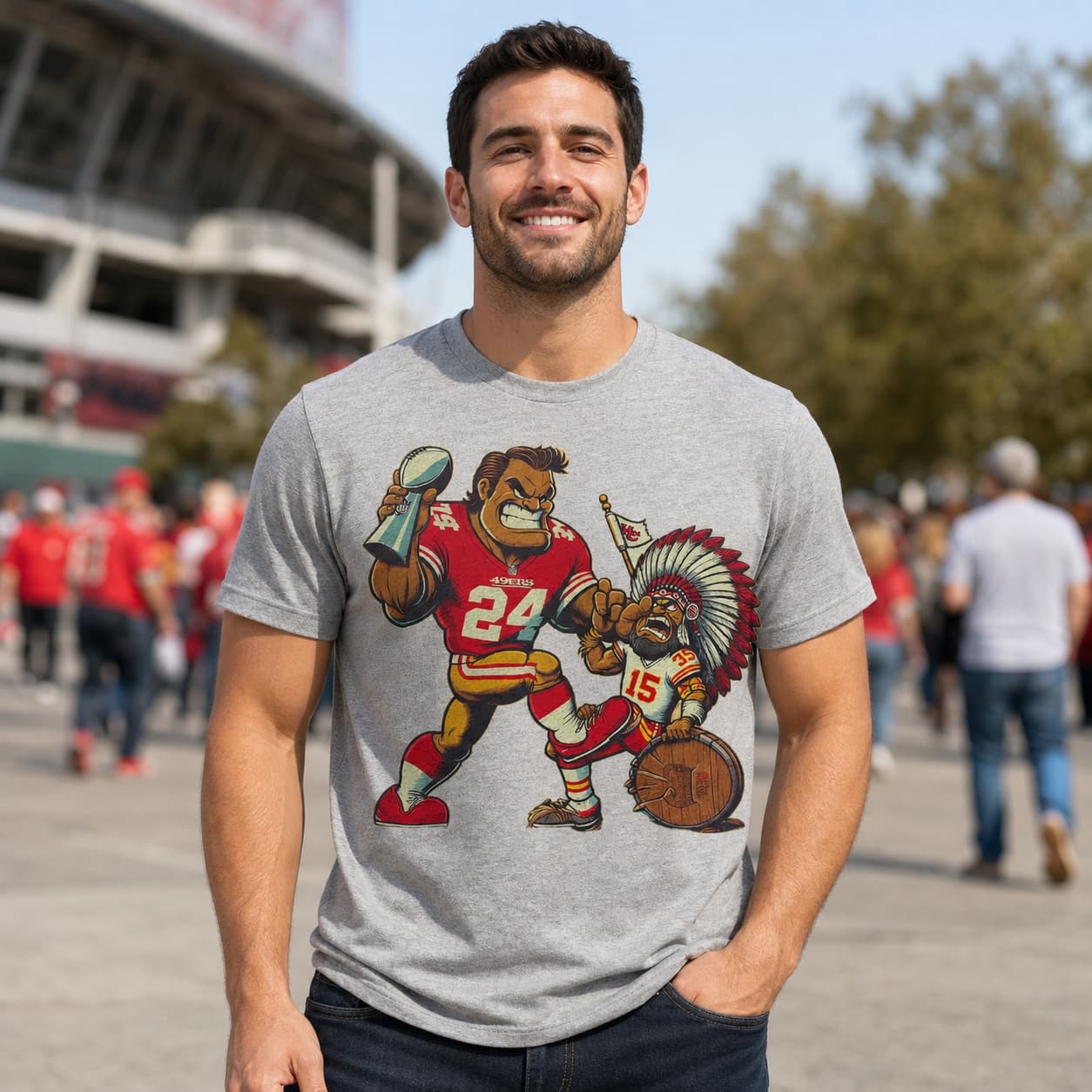 San Francisco 49ers vs. Kansas City Chiefs Retro Rivalry Super Bowl Champs Football Artwork Heather T-Shirt