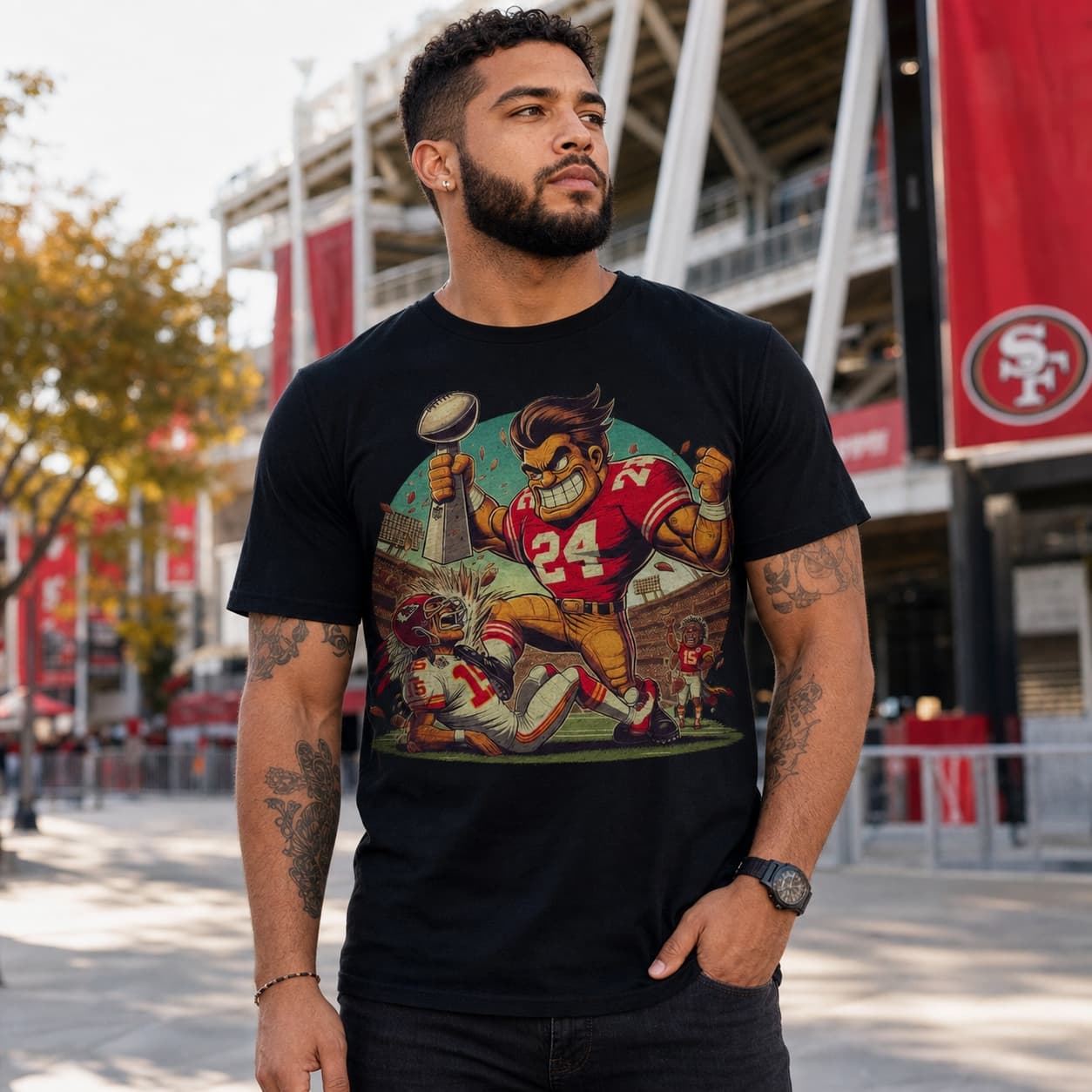 San Francisco 49ers vs. Kansas City Chiefs Retro Rivalry Super Bowl Champs Football Artwork Style 5