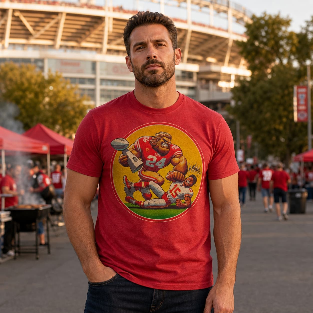 San Francisco 49ers vs. Kansas City Chiefs Retro Rivalry Super Bowl Champs Football Artwork Style 6