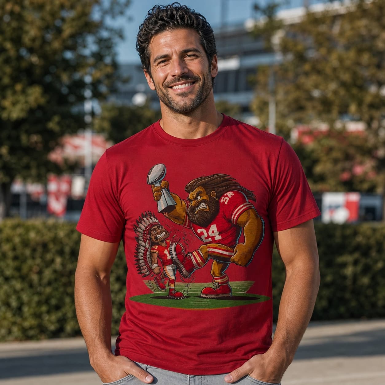 San Francisco 49ers vs. Kansas City Chiefs Retro Rivalry Super Bowl Champs Football Artwork Style 7