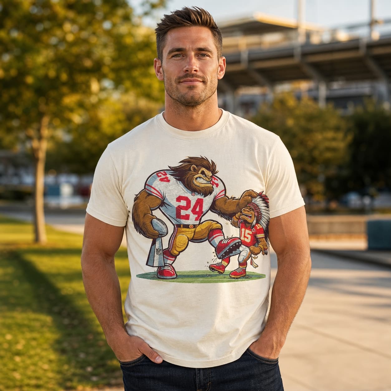 San Francisco 49ers vs. Kansas City Chiefs Retro Rivalry Super Bowl Champs Football Artwork Tee