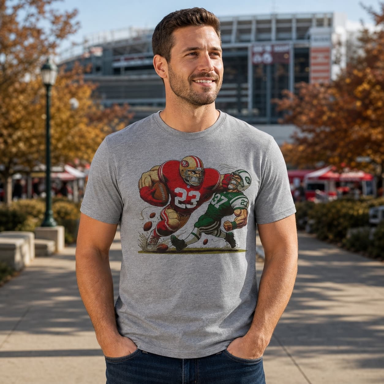 San Francisco 49ers vs. New York Jets Retro Rivalry Football Mascot Artwork Shirt