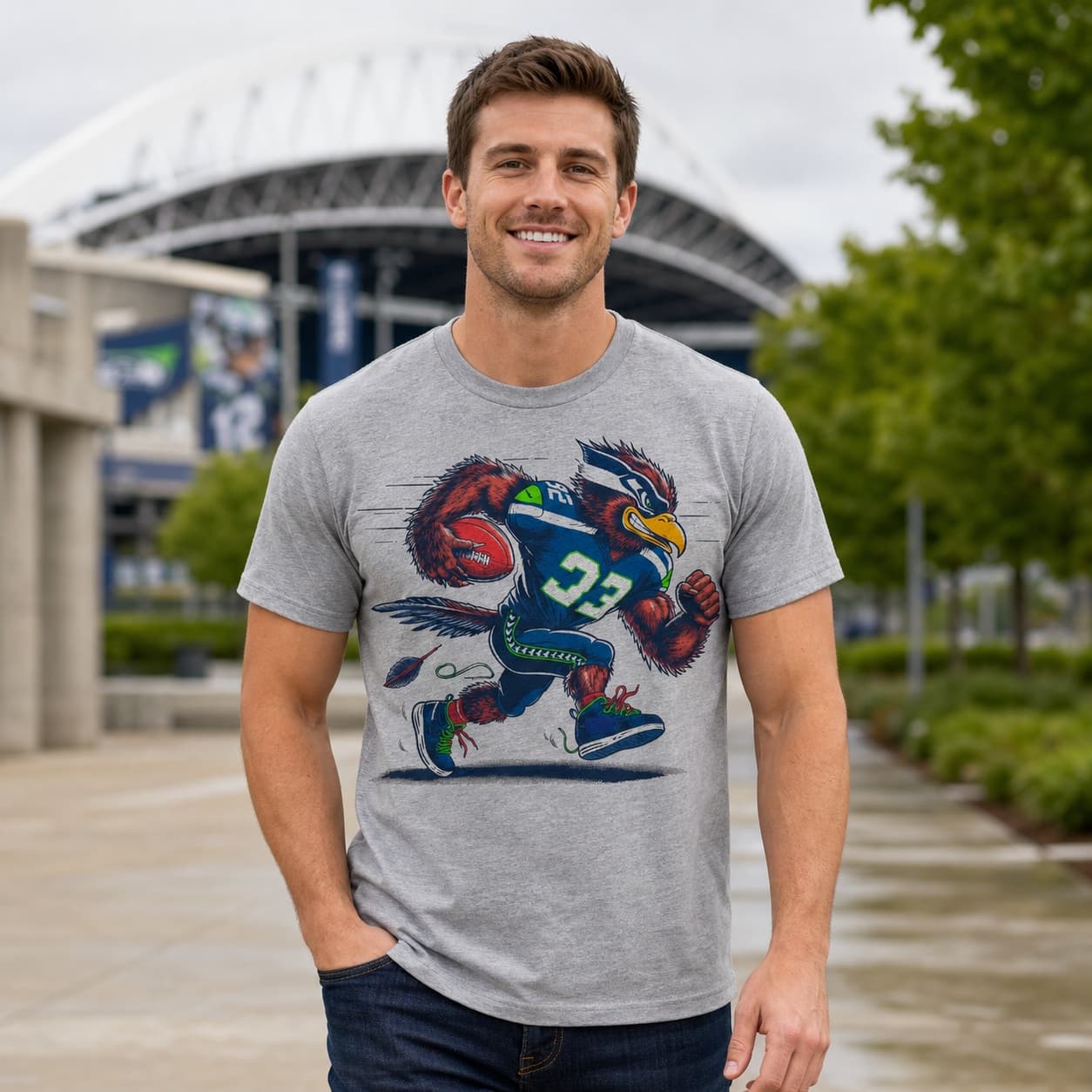 Seattle Seahawks Classic Retro Football Mascot Artwork Shirt