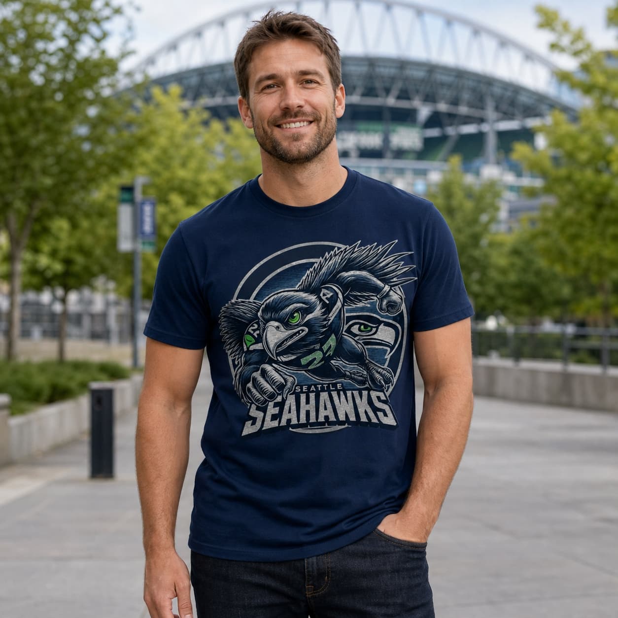Seattle Seahawks Exclusive Retro Football Circle Mascot Artwork Shirt