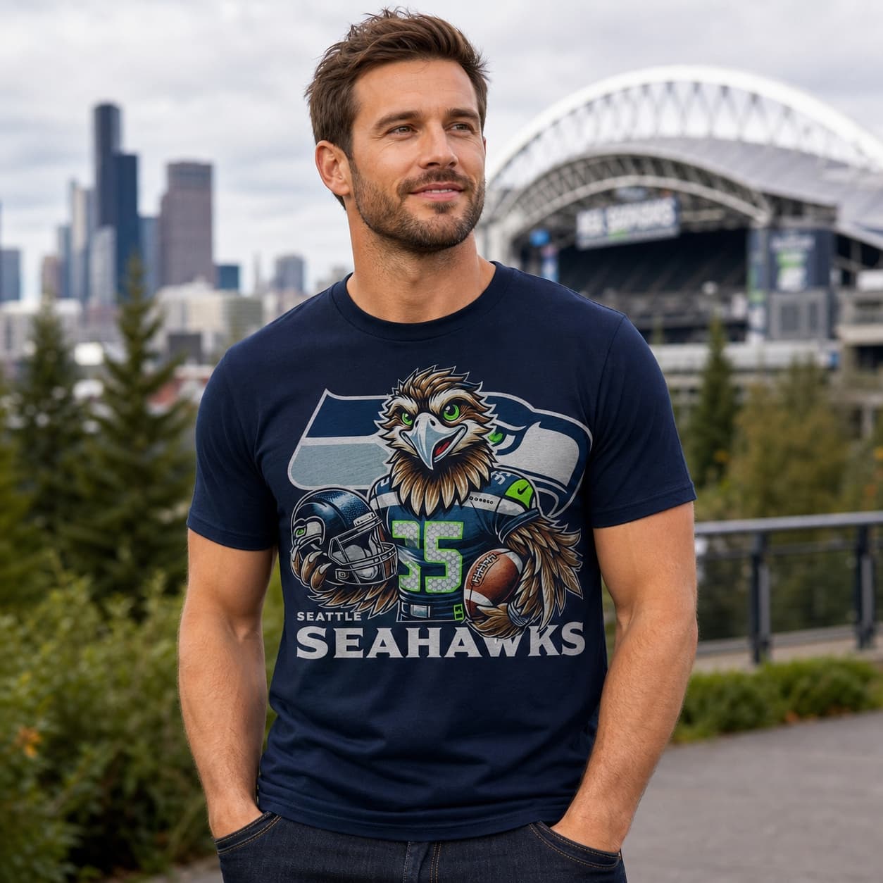 Seattle Seahawks Exclusive Retro Football Helmet Artwork Shirt