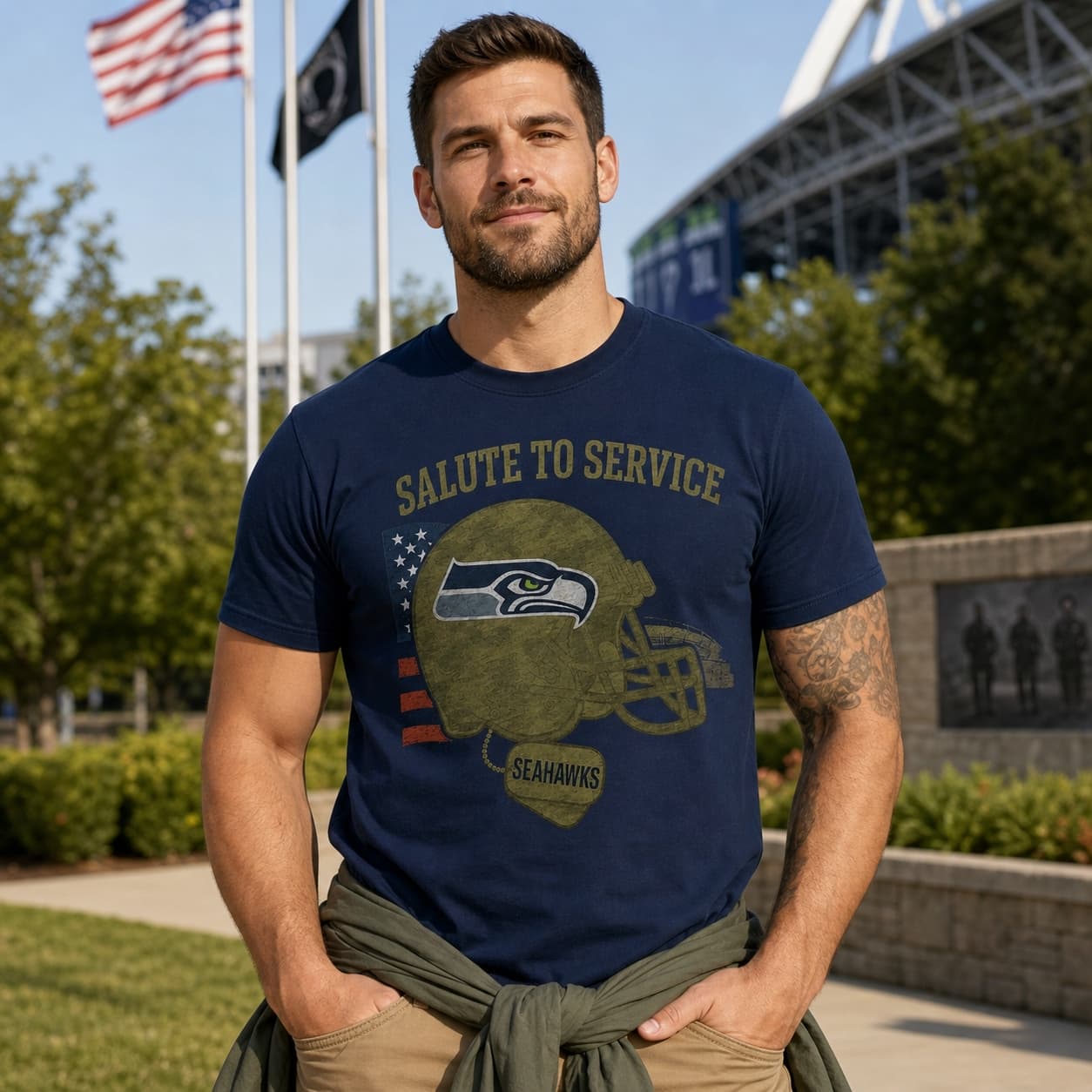 Seattle Seahawks Exclusive Retro Football Service Salute Artwork Shirt