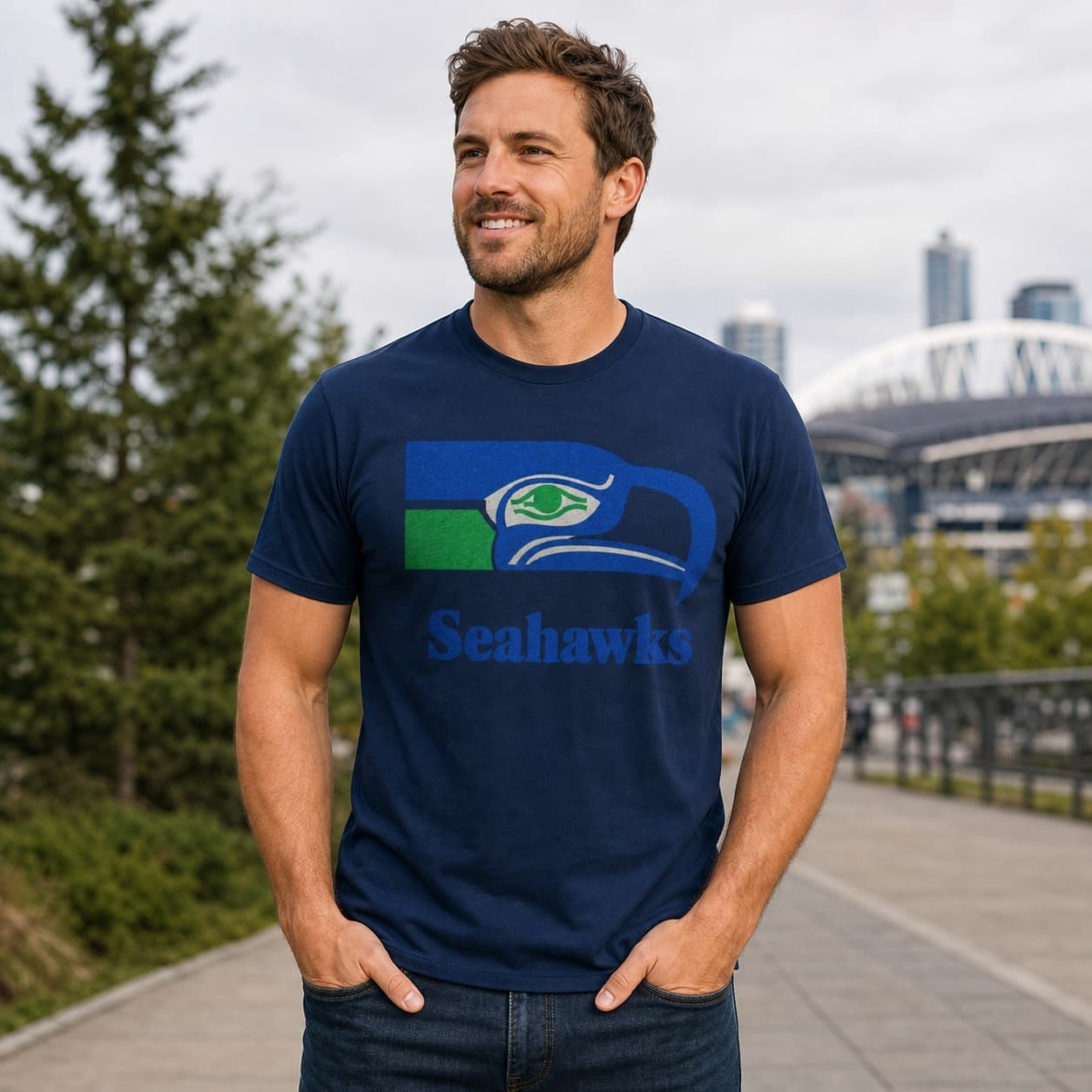 Seattle Seahawks Retro Football 1976 Artwork Heather T-Shirt