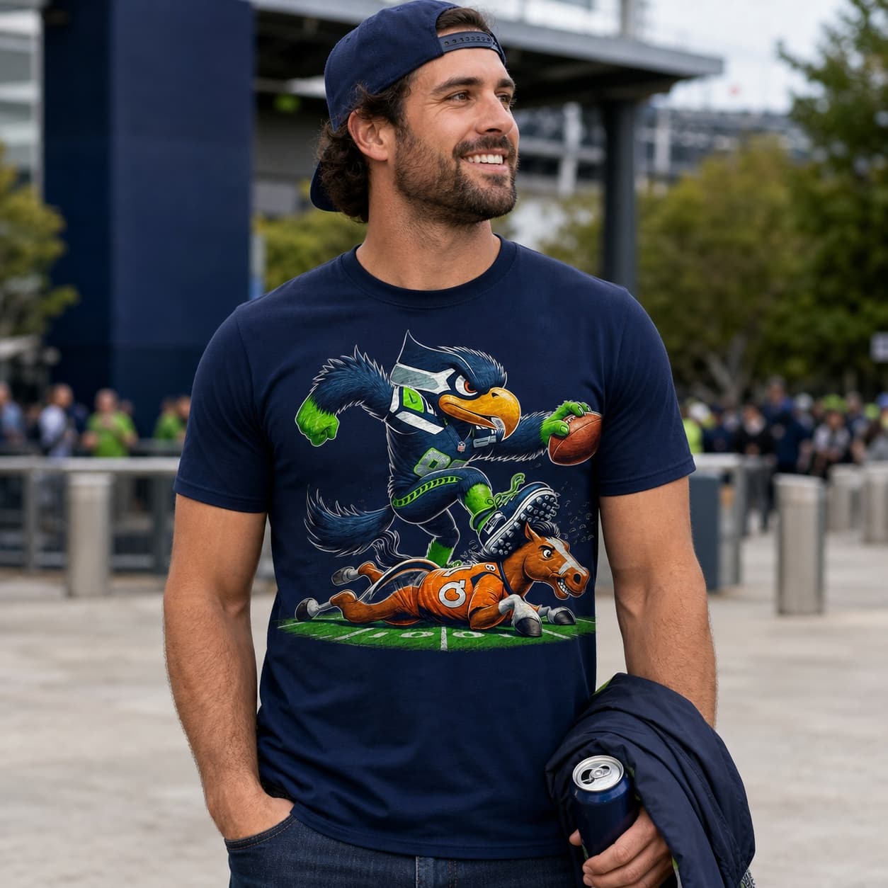 Seattle Seahawks vs. Denver Broncos Retro Rivalry Football Mascot Artwork Shirt