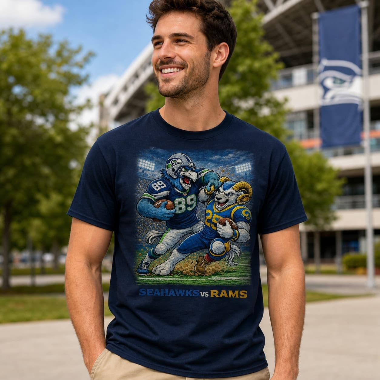 Seattle Seahawks vs. Los Angeles Rams Playoff Rivals Football T-Shirt