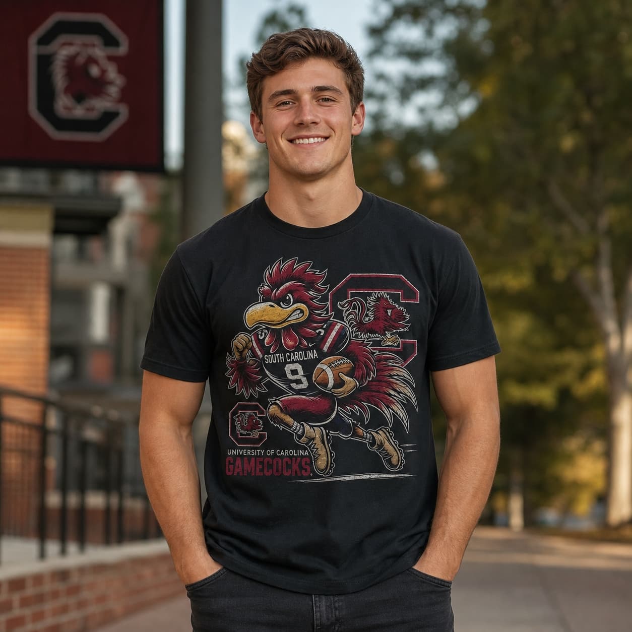 South Carolina Gamecocks Exclusive Retro Football TD Run Artwork Shirt