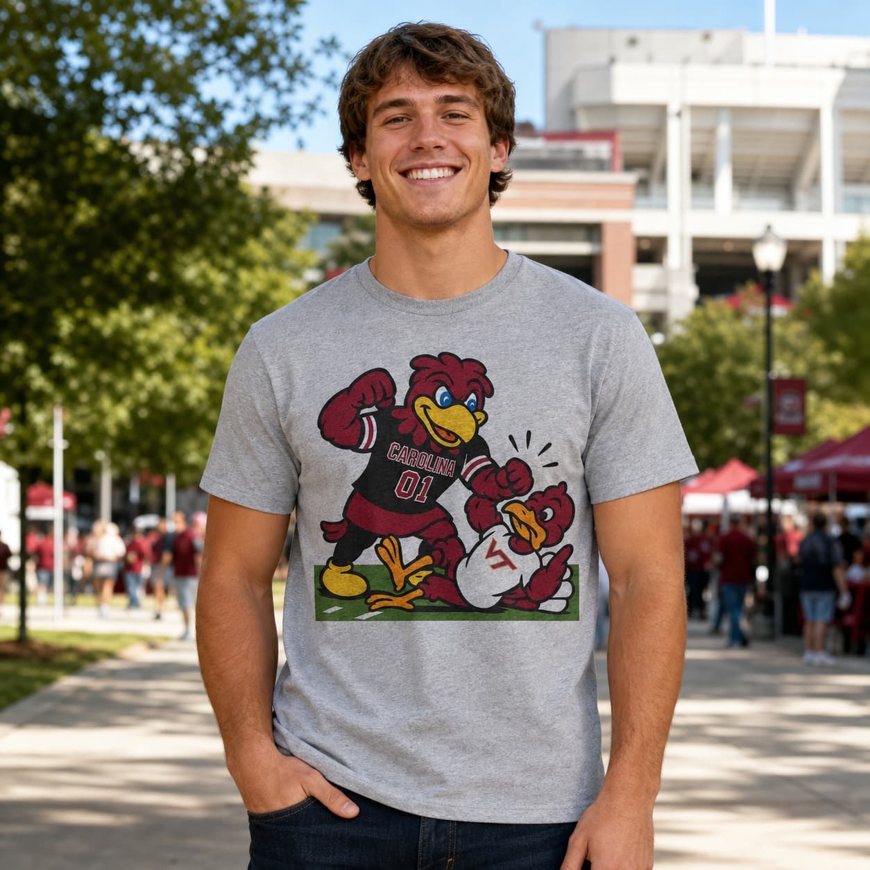 South Carolina Gamecocks vs. Virginia Tech Hokies Exclusive Retro Rivals Football Artwork Shirt