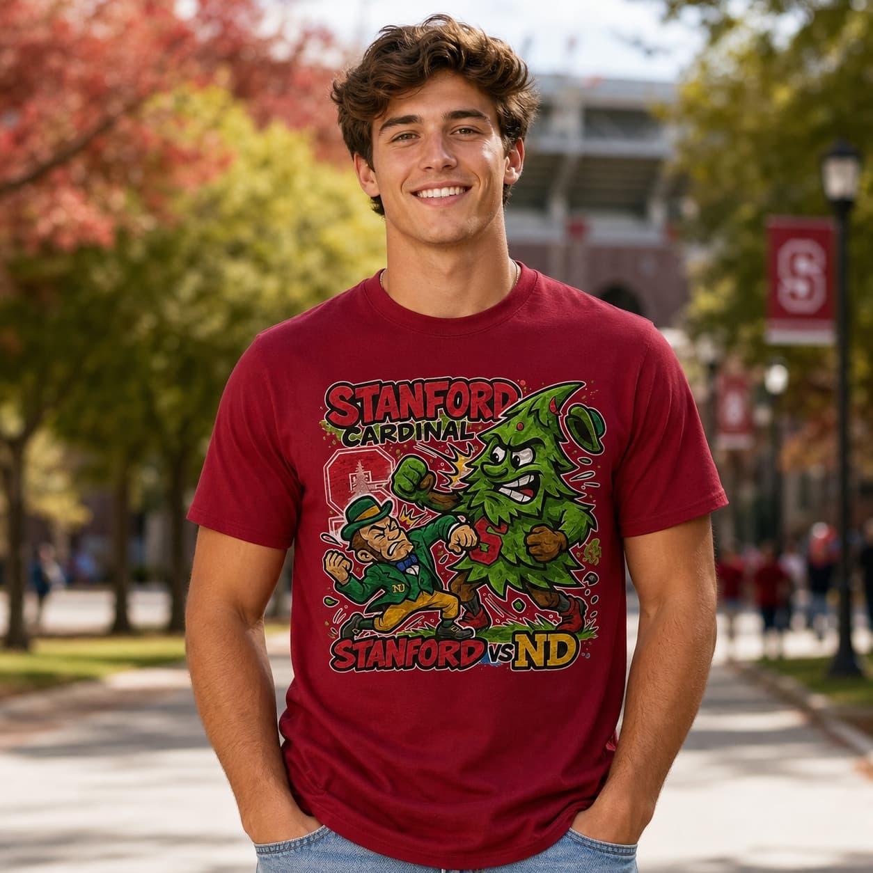 Stanford Cardinal vs. Notre Dame Fighting Irish Retro Rivals Football Artwork Shirt