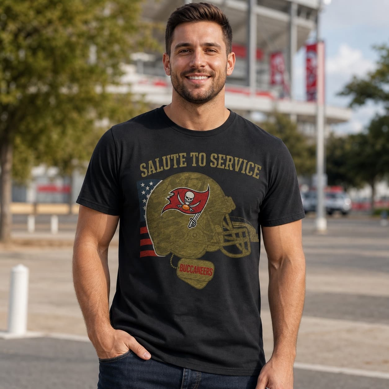Tampa Bay Buccaneers Exclusive Retro Football Service Salute Artwork Shirt