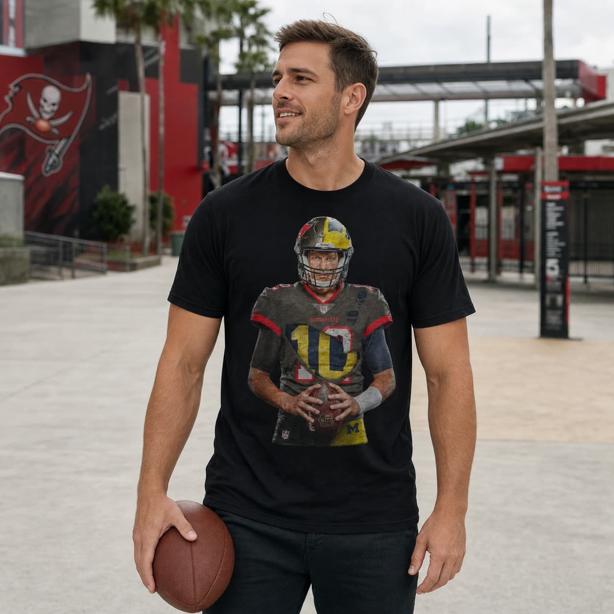 Tampa Bay Buccaneers Michigan Wolverines Tom Brady Exclusive Retro Football Artwork Shirt
