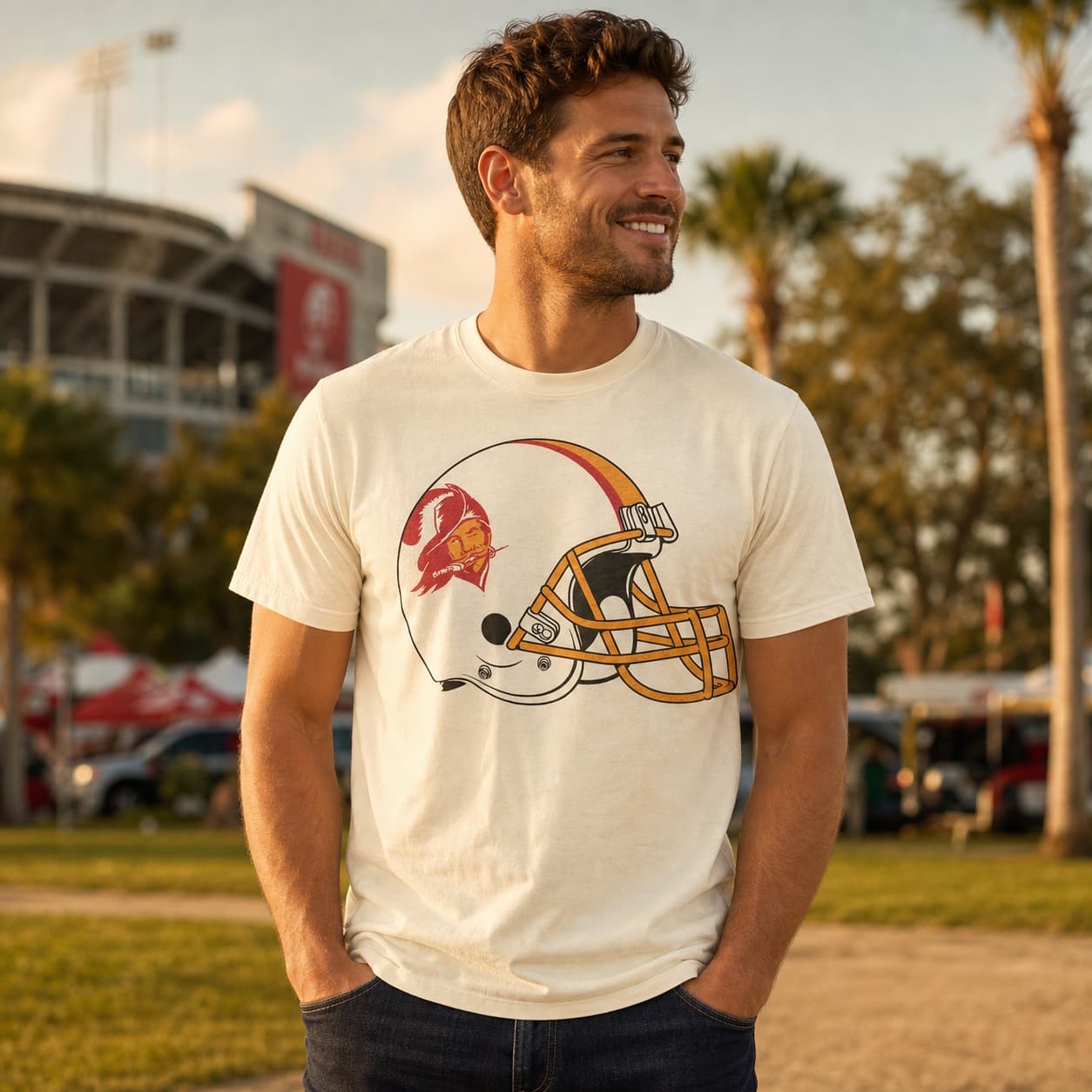 Tampa Bay Buccaneers Retro Football 1976 Artwork Heather T-Shirt
