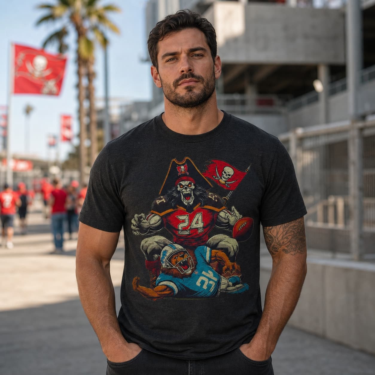 Tampa Bay Buccaneers vs. Detroit Lions Retro Rivalry Football 1995 Artwork Shirt