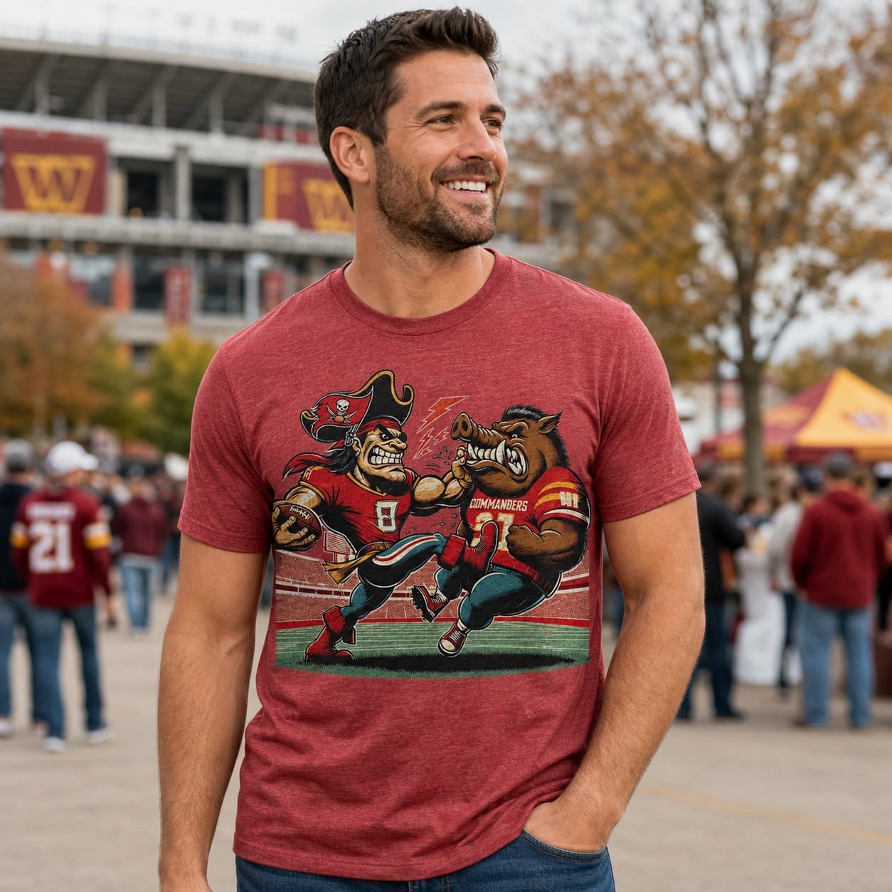 Tampa Bay Buccaneers vs. Washington Commanders Retro Rivalry Football Captain Fear Kick Artwork Shirt