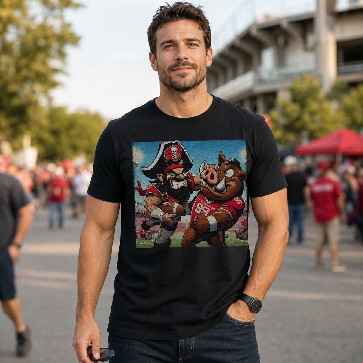 Tampa Bay Buccaneers vs. Washington Commanders Retro Rivalry Football Captain Fear Stiff Arm Artwork Shirt