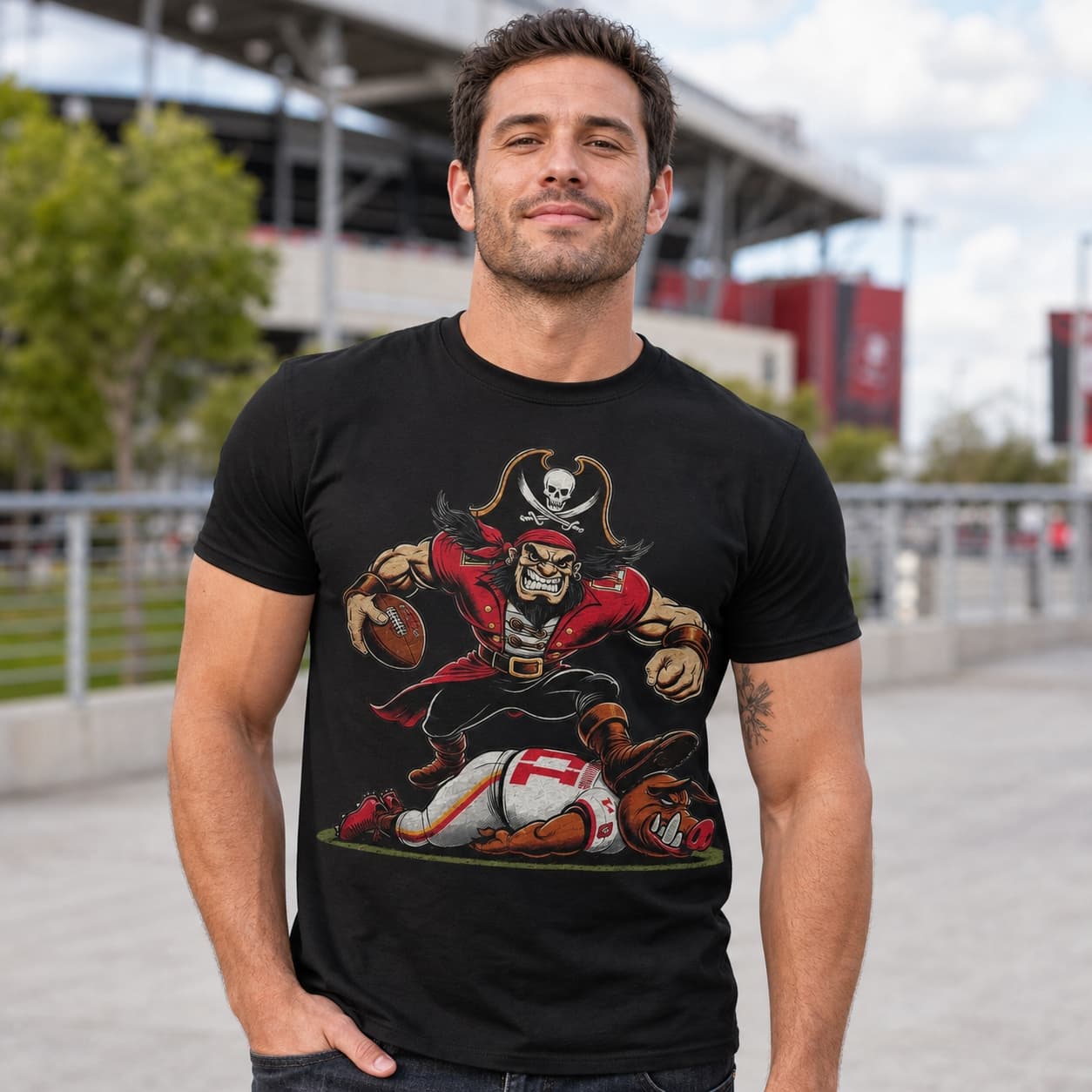 Tampa Bay Buccaneers vs. Washington Commanders Retro Rivalry Football Captain Fear Stomp Artwork Shirt